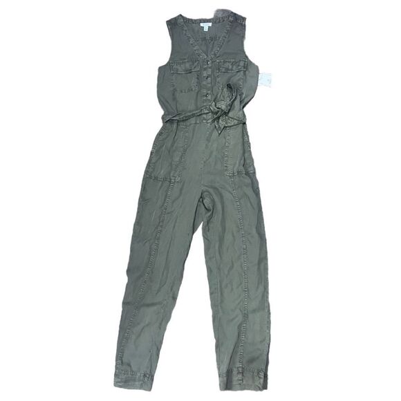 SUSINA MILITARY CARGO JUMPSUIT BUTTON FRONT SLEEVELESS OLIVE ARMY GREEN XS NWT - Picture 5 of 10